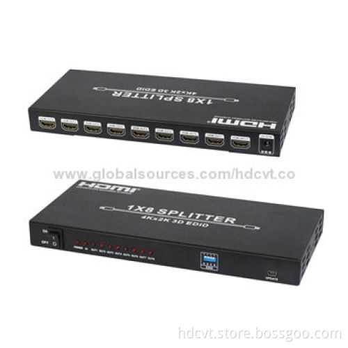 4K HDMI Splitters 1x8 with EDID Control, Sized 118 x 250 x 32mm, 5V DC/2A Power Supply